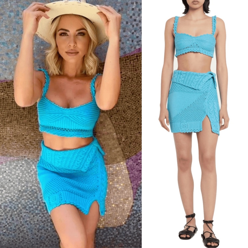 SIMKHAI • 2-Piece Cotton Patchwork Bralette Top and Knit Mini Skirt Set